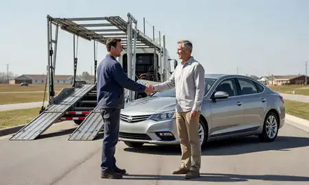Vehicle owner beside their delivered car in Rising Sun-Lebanon, Delaware, United States