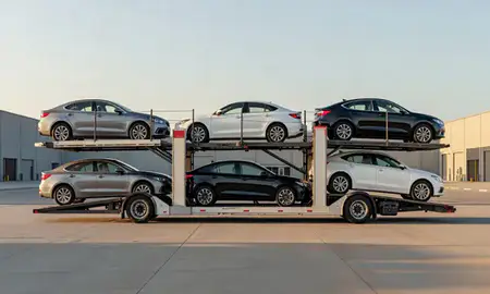 Car transporter parked in an industrial area of Rising Sun-Lebanon, Delaware, United States