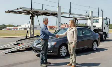 Vehicle owner beside their delivered car in Seaford, Delaware, United States