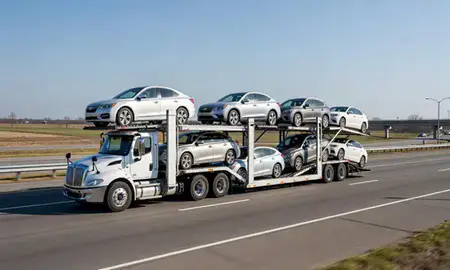 Multi-level car carrier on the highway to Smyrna, Delaware, United States