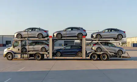 Car transporter parked in an industrial area of Smyrna, Delaware, United States