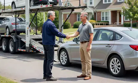 Vehicle owner beside their delivered car in Wilmington Manor, Delaware, United States