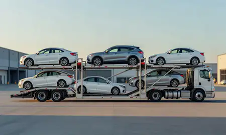 Car transporter parked in an industrial area of Wilmington, Delaware, United States