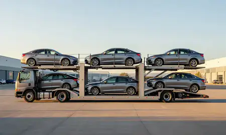 Car transporter parked in an industrial area of District of Columbia, United States