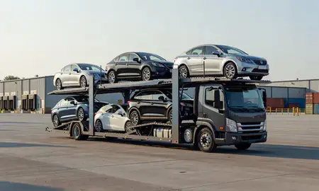 Car transporter loaded with vehicles in District of Columbia, United States