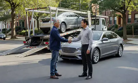 Vehicle owner beside their delivered car in Washington, District of Columbia, United States