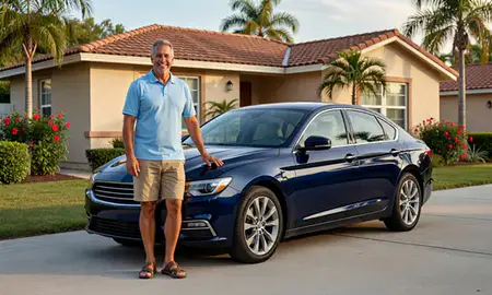 Customer with their delivered car in Florida, United States