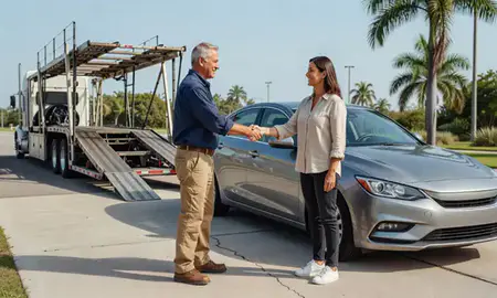 Vehicle owner beside their delivered car in Florida, United States