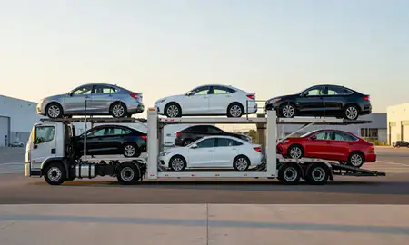 Car transporter parked in an industrial area of Florida, United States