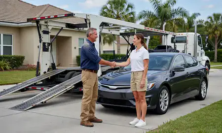 Vehicle owner beside their delivered car in Bonita Springs, Florida, United States
