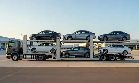 Car transporter parked in an industrial area of Bonita Springs, Florida, United States