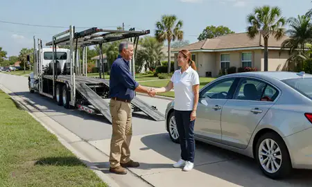 Vehicle owner beside their delivered car in Brandon, Florida, United States