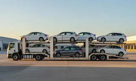 Car transporter parked in an industrial area of Brandon, Florida, United States