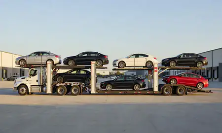 Car transporter parked in an industrial area of Cape Coral, Florida, United States