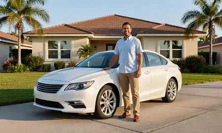 Customer with their delivered car in Clearwater, Florida, United States