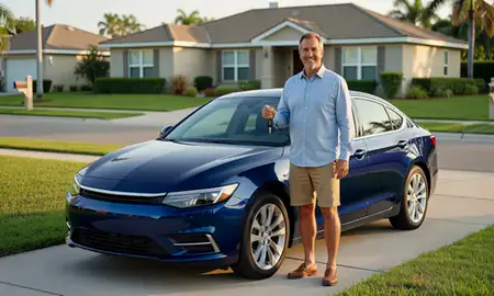 Car delivered to a driveway in Coral Springs, Florida, United States
