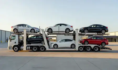 Car transporter parked in an industrial area of Coral Springs, Florida, United States