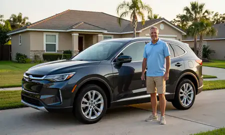 Car delivered to a driveway in Deltona, Florida, United States