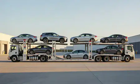 Car transporter parked in an industrial area of Deltona, Florida, United States