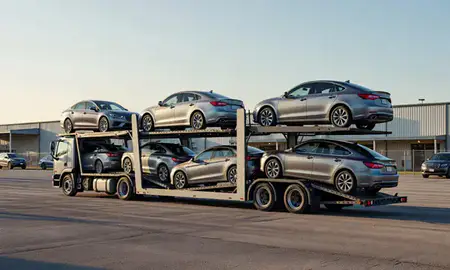 Car transporter loaded with vehicles in Deltona, Florida, United States