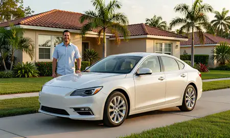 Customer with their delivered car in Fort Lauderdale, Florida, United States