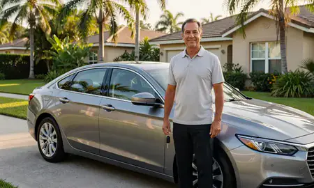 Car delivered to a driveway in Fort Lauderdale, Florida, United States