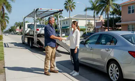 Vehicle owner beside their delivered car in Fort Lauderdale, Florida, United States