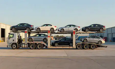 Car transporter parked in an industrial area of Fort Lauderdale, Florida, United States