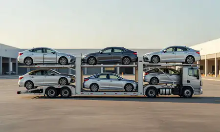 Car transporter parked in an industrial area of Gainesville, Florida, United States