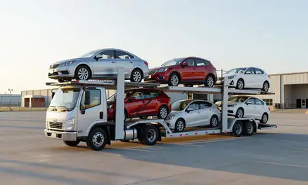 Car transporter loaded with vehicles in Gainesville, Florida, United States