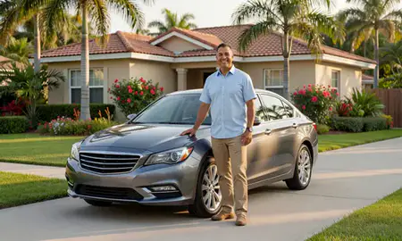 Customer with their delivered car in Hialeah, Florida, United States