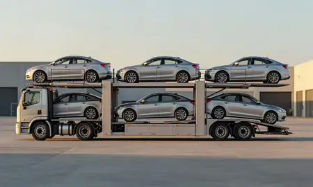 Car transporter parked in an industrial area of Hialeah, Florida, United States