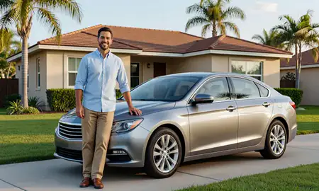 Customer with their delivered car in Hollywood, Florida, United States