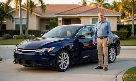Car delivered to a driveway in Hollywood, Florida, United States
