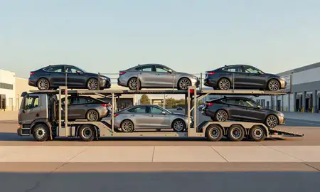 Car transporter parked in an industrial area of Hollywood, Florida, United States