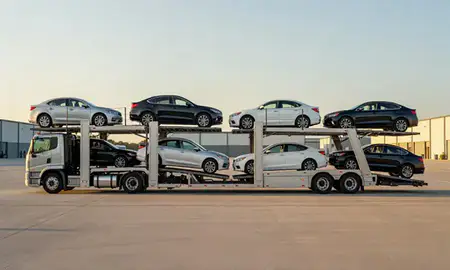 Car transporter parked in an industrial area of Jacksonville, Florida, United States