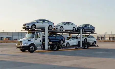 Car transporter loaded with vehicles in Jacksonville, Florida, United States