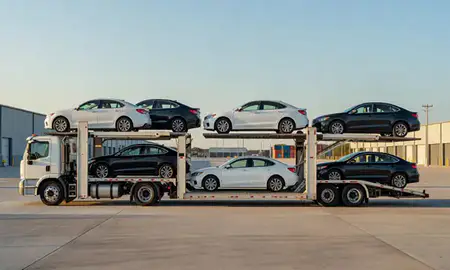 Car transporter parked in an industrial area of Kissimmee, Florida, United States