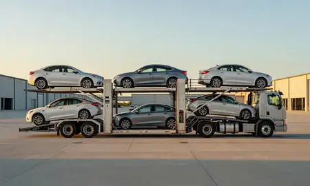 Car transporter parked in an industrial area of Lakeland, Florida, United States