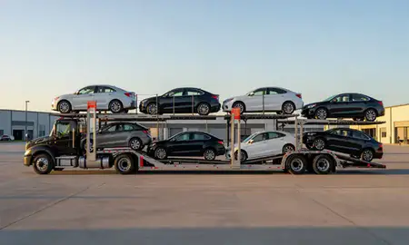Car transporter parked in an industrial area of Leesburg, Florida, United States