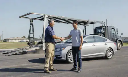 Vehicle owner beside their delivered car in Lehigh Acres, Florida, United States