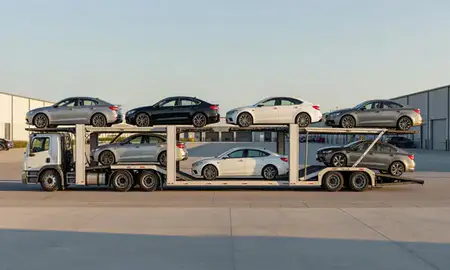 Car transporter parked in an industrial area of Lehigh Acres, Florida, United States