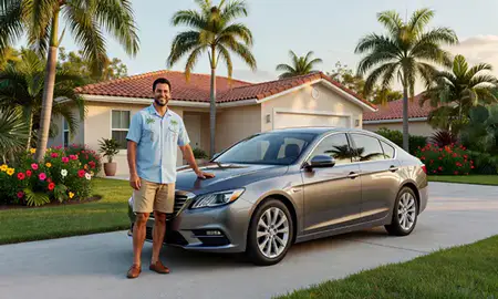 Customer with their delivered car in Miami, Florida, United States