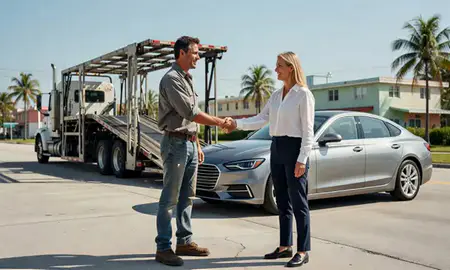 Vehicle owner beside their delivered car in Miami, Florida, United States