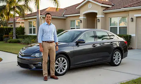 Customer with their delivered car in Miramar, Florida, United States