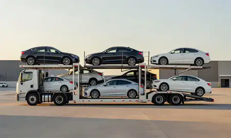 Car transporter parked in an industrial area of Miramar, Florida, United States