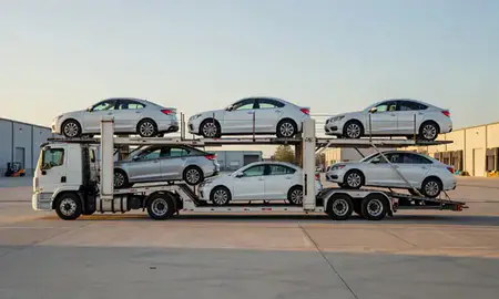Car transporter parked in an industrial area of Ocala, Florida, United States