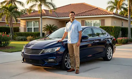 Customer with their delivered car in Orlando, Florida, United States