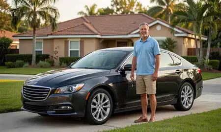 Car delivered to a driveway in Orlando, Florida, United States