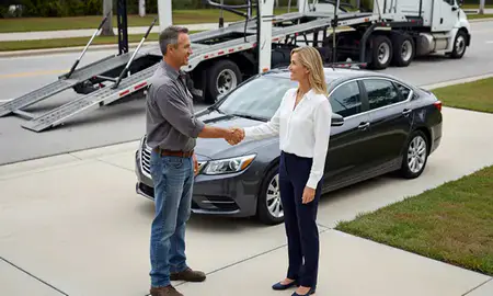 Vehicle owner beside their delivered car in Orlando, Florida, United States